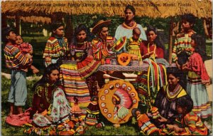 Vtg 1950s Seminole Indians at Musa Isle Indian Village Miami Florida FL Postcard