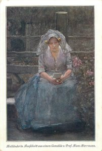 Portrait of a dutch woman vintage fine art postcard Prof. Hans Herrmann