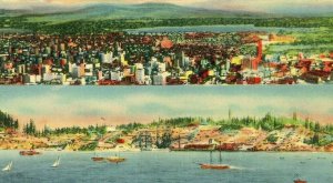 Postcard Two Views of Seattle, WA., 1874 and Today.    S6