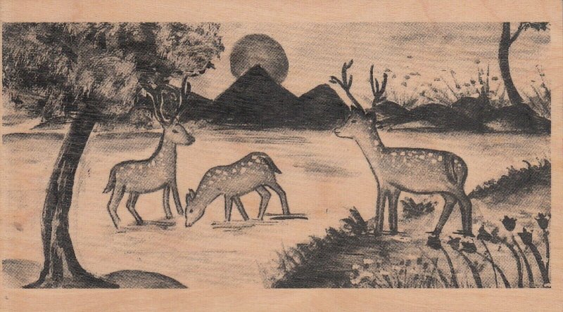 Animals at the Water by Hess Olbernhau german artist wooden art postcard