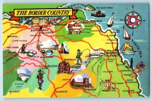 Scotland Postcard Map Showing Border County c1950's Vintage Colourmaster