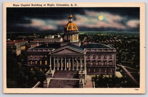 Vintage Postcard State Capitol Building at Night Columbia South Carolina S.C.