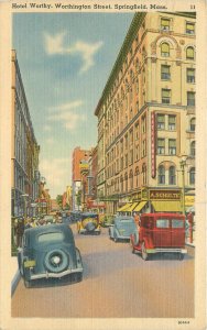 Massachusetts Springfield Hotel Worthy Autos Tichnor Postcard 22-10037