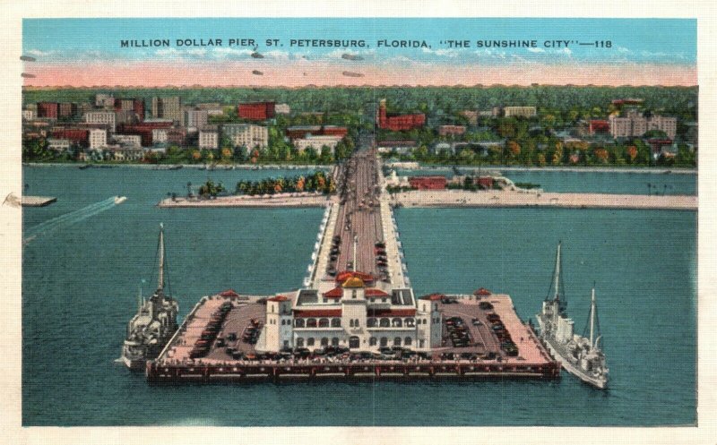 Vintage Postcard Million Dollar Pier St. Petersburg FL The Sunshine City Florida