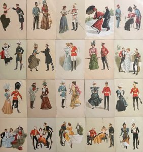 Drawn women and military gentlemen couples Edgar Schmidt 1900 chromos postcards 
