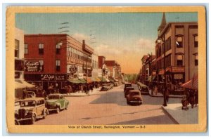 1949 View Of Church Street Classic Car Establishment Burlington Vermont Postcard