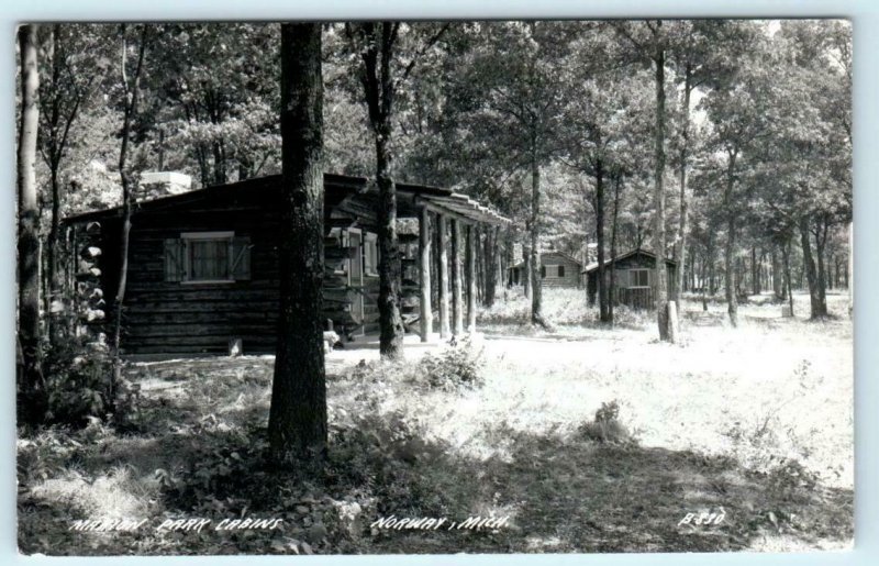 RPPC  NORWAY, Michigan MI ~ MARION PARK CABINS c1940s Dickinson County Postcard