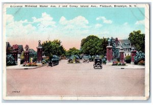 1927 Entrance Midwood Manor Ave. J Coney Island Ave. Brooklyn NY Cars Postcard