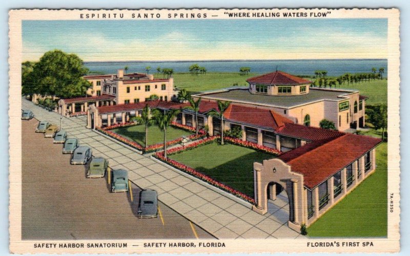 2 Postcards SAFETY HARBOR SANATORIUM, FL ~ Espiritu Santo Springs 1930s Roadside 