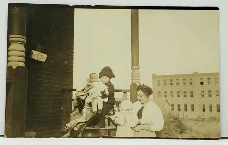 RPPC Posing the Children On Rocking Horse Is a Challenge for Photo Postcard H13