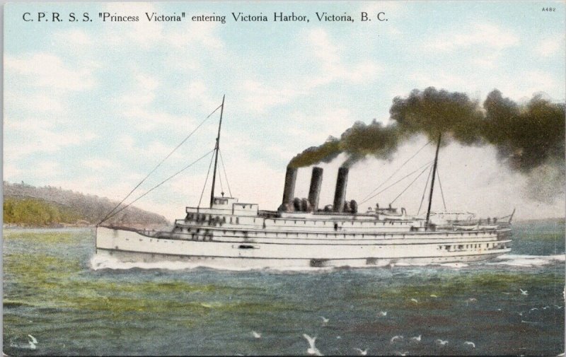 CPR SS 'Princess Victoria' Ship entering Victoria Harbour BC Hibben Postcard E78