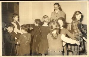 School Dance - Sweet Children Dancing - Teacher Smiling Real Photo Postcard