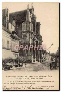 Old Postcard Villeneuve sur Yonne Yonne Facade of the Church View from the st...