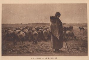 JF Millet Le Bergere Lady Farm Shepherd French Painting Old Postcard