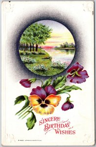 Sincere Birthday Wishes Landscape Pansies Greetings Card Postcard