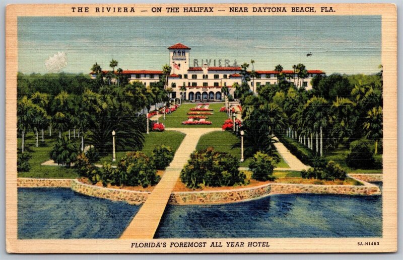 Vtg Daytona Beach Florida FL The Riviera Hotel on the Halifax 1930s Postcard