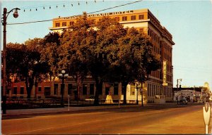 Postcard MB Brandon Prince Edward Hotel Esso Gas Station Classic Car 1950s S102