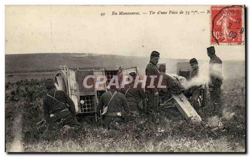 Old Postcard Army maneuvers In Shooting d & # 39A pieces of 75 mm