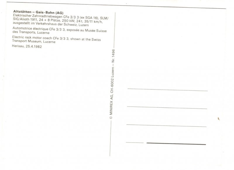 Altstretten, Gais, Electric Rake Motor Coach, Switzerland