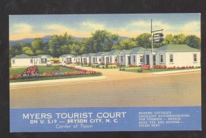 BRYSON CITY NORTH CAROLINA MYERS TOURIST COURT LINEN ADVERTISING POSTCARD