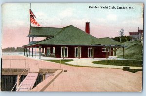 1921 Camden Maine ME Vintage Postcard Yacht Club View Front Building Flag Posted