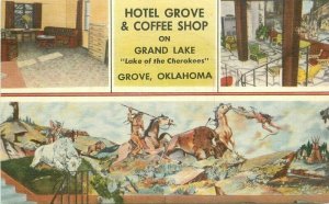 Gibson Hotel Grove Coffee Shop multi View Grove Oklahoma 1940s Postcard 6173