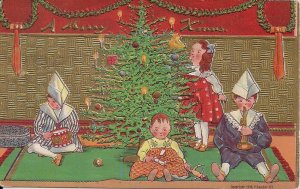 Christmas Greetings 1908, Embossed, Children Xmas Tree Toys Musical Instruments
