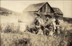 WWI Military Soldiers Firing Gun - Plattsburg NY Written on Back c1915 RPPC