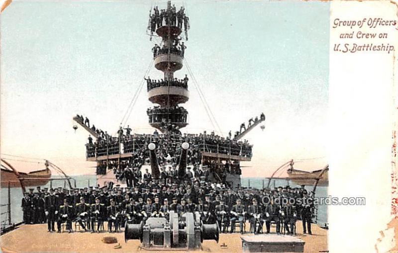 Group of Officers and Crew on US Battleship Military Battleship Unused 