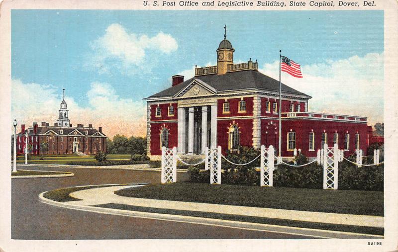 U.S. Post Office & State Capitol, Dover, Delaware, early postcard