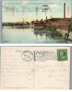 MERRIMAC RIVER FROM DUCK BRIDGE LAWRENCE MA 1911 ANTIQUE POSTCARD