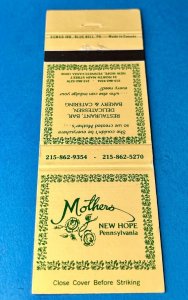 Vintage Matchbook Cover Mothers Restaurant New Hope, Pennsylvania MB167