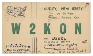 Nutley, New Jersey QSL Card mailed locally 1938, Scott 804, US Map