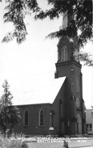 Brattleboro Vermont~St Michaels Roman Catholic Church w Tall Steeple~1950s RPPC
