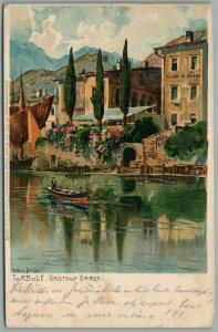 TORBOLE GASTHOF GARDA ITALY ARTIST SIGNED ANTIQUE POSTCARD