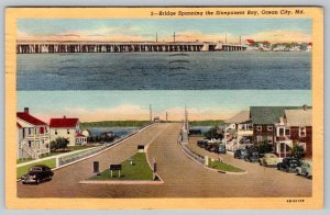 1950 BRIDGE SPANNING SINEPUXENT BAY OCEAN CITY MARYLAND MD LINEN POSTCARD