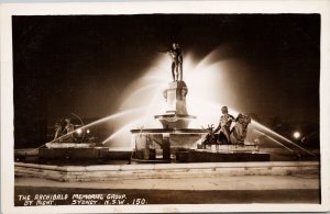 Sydney Australia NSW Archibald Memorial Group Night View #150 RPPC Postcard H48