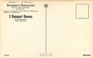 1960's Browney's Restaurant Neon Mike Roberts postcard 6720