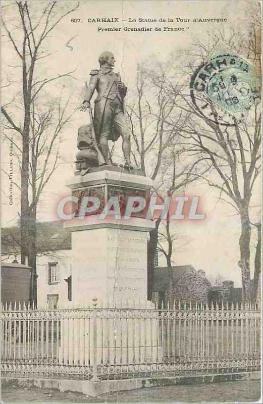 'Old Postcard Carhaix The Statue of Tour d''Auvergne'