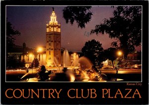 VINTAGE CONTINENTAL SIZE POSTCARD COUNTRY CLUB PLAZA KANSAS CITY MISSOURI