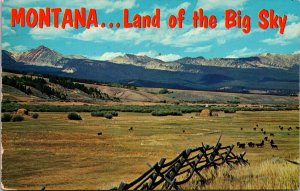 Montana Land of Big Sky Poem MT Postcard UNP Plastichrome Highway Commission 