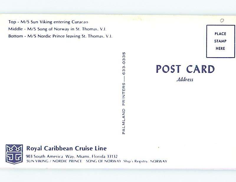 Pre-1980 Postcard Ad ROYAL CARIBBEAN CRUISE SHIP BOATS St. Thomas USVI hn3974-12