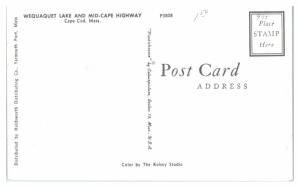 1950s Wequaquet Lake and Old Cars on Mid-Cape Highway, Cape Cod, MA Postcard