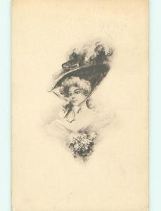 Pre-1907 art nouveau PRETTY GIRL IN BIG HAT r2447