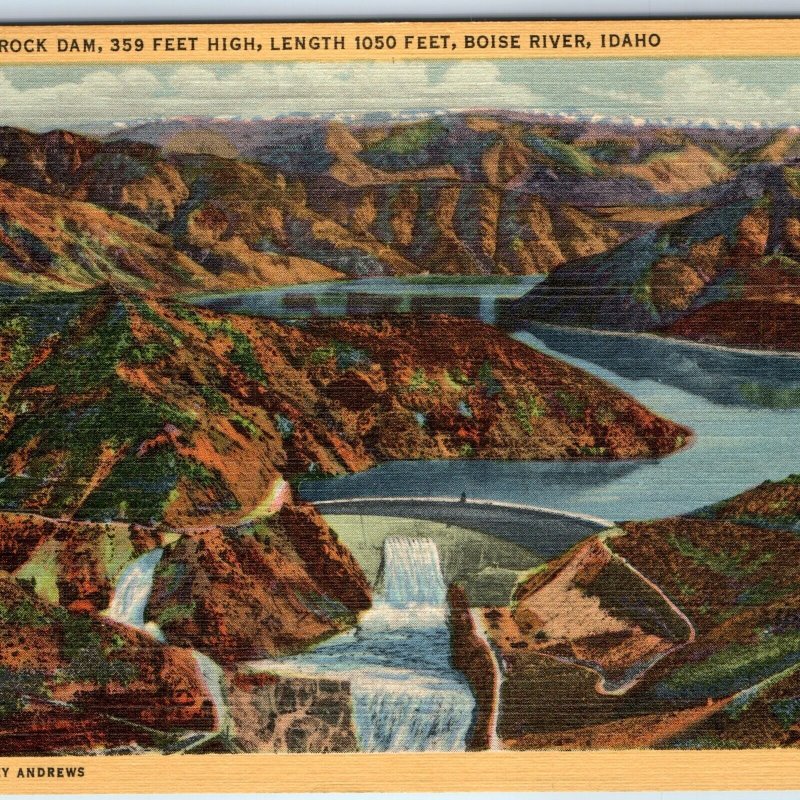 1937 ID Ida Idaho Arrow Rock Dam Boise River Reservoir Waterfall Teich PC A248