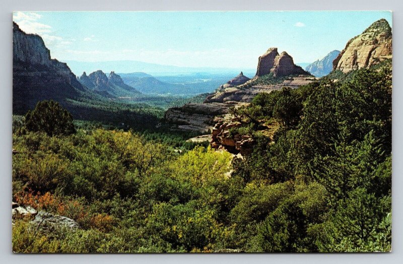 Schnebly Hill Oak Creek canyon Arizona Mountains Scenic Overlook Chrome Postcard