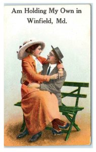 WINFIELD, MD Maryland ~ Spooners Comic Am HOLDING My OWN  c1910s Postcard