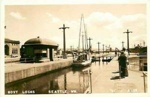 WA, Seattle, Washington, RPPC, Government Locks, Boat, VI A105