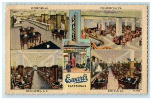 c1940's Ewart's Cafeterias Washington D.C. Norfolk Virginia VA Richmond Postcard 