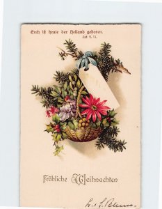 Postcard Flower Basket Merry Christmas Card